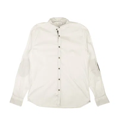 Aglini Cotton Blend Casual Shirt With Elbow Patch - White/dark Brown