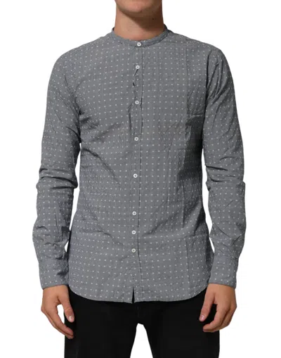 AGLINI AGLINI GRAY POLKA DOT COTTON BUTTON DOWN LONG SLEEVES MEN'S SHIRT