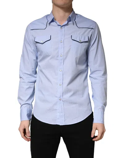 Pre-owned Aglini Light Blue Slim Fit Collared Long Sleeve Casual Men's Shirt ()