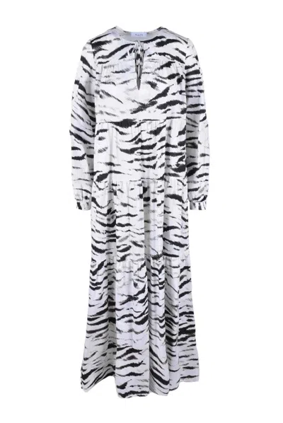 Aglini Long Dress With Tie - White/black In Gray