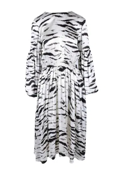 Aglini Long Silk Dress - White/black In Animal Print