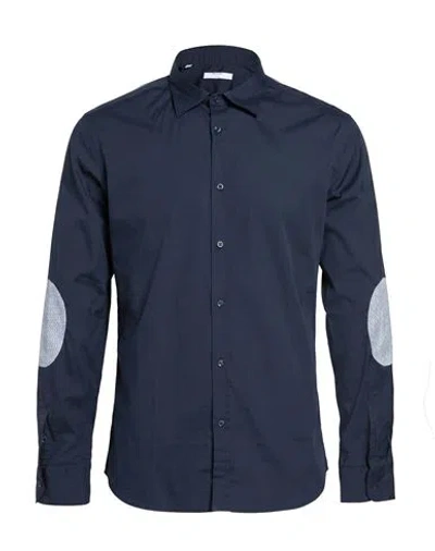 Aglini Man Shirt Midnight Blue Size 15 Cotton, Polyamide, Elastane