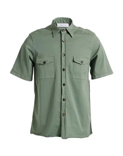 Aglini Man Shirt Military Green Size 15 ½ Cotton, Elastane