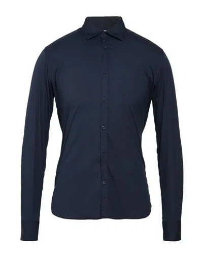 Aglini Man Shirt Navy Size 15 Cotton, Polyamide, Elastane In Blue