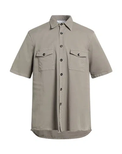 Aglini Man Shirt Taupe Size 16 ½ Cotton, Elastane In Grey