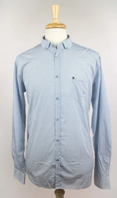 Aglini Men's Blue Paisley Dots On White 100% Cotton Dress Shirt