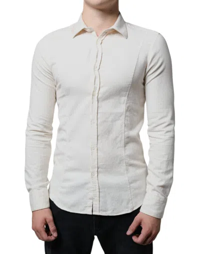 Pre-owned Aglini Off White Cotton Collared Men Formal Dress Men's Shirt ()