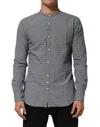 Aglini Gray Polka Dot Cotton Button Down Long Sleeves Shirt In Blue