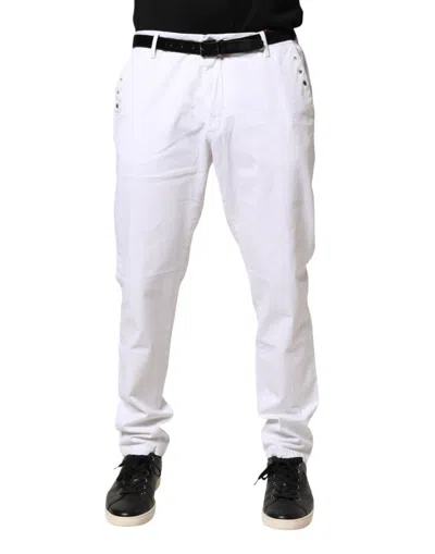 Pre-owned Aglini Skinny Fit Mid Waist Men Blue Trouser Men's Jeans () In White