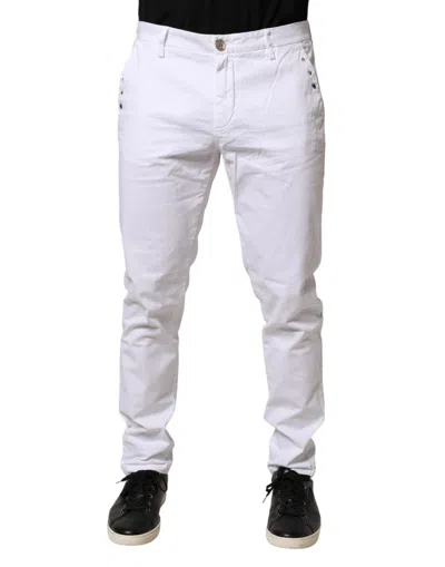 Pre-owned Aglini Skinny Fit Mid Waist Men Chino Trouser Men's Pants () In White