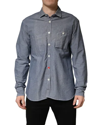 Pre-owned Aglini Slim Fit Colla Long Sleeve Men's Shirt () In Blue