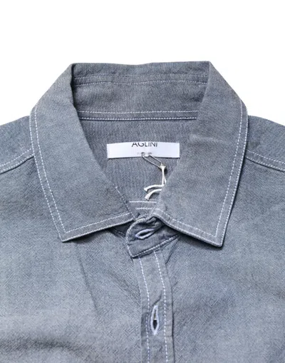 Pre-owned Aglini Slim Fit Colla Long Sleeve Men's Shirt () In Blue