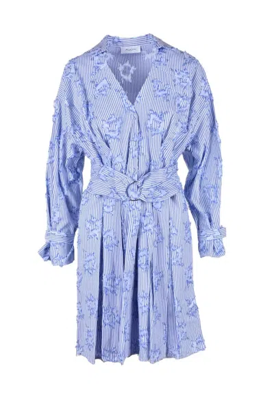 Aglini V-neck Mini Dress With Textured Loop Pattern In Blue