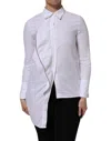 Aglini White Cotton Collared Long Sleeves Ruffle Top Shirt In Blue