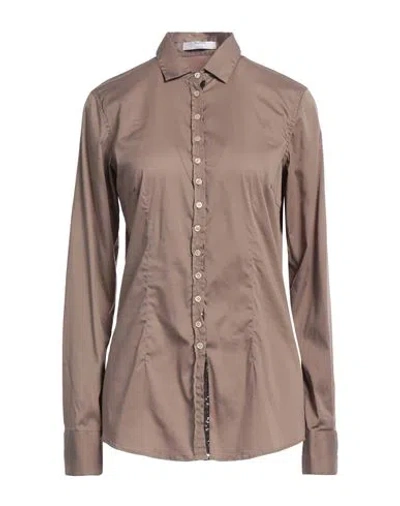 Aglini Woman Shirt Light Brown Size 10 Cotton, Polyamide, Elastane In Beige