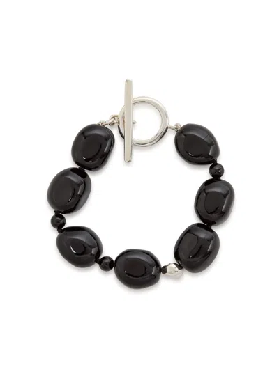 Agmes Dara Sterling Silver Beaded Bracelet In Black
