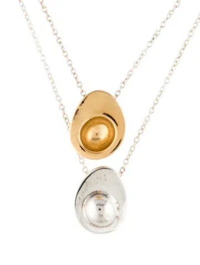 Pre-owned Agmes Egg & Avocado Set Of Two Pendant Necklace, 17" In Multicolor
