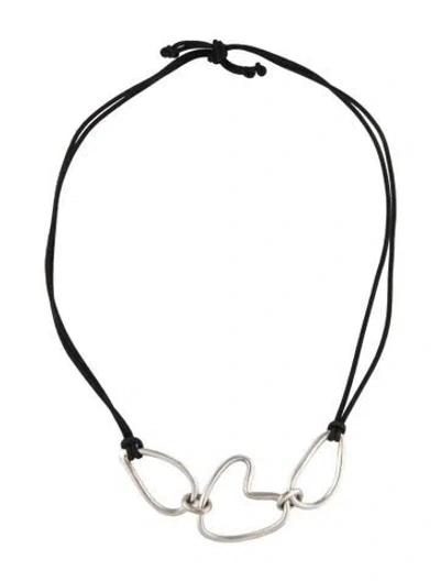 Pre-owned Agmes Suede Heart Pendant Necklace, 22.5" In Black
