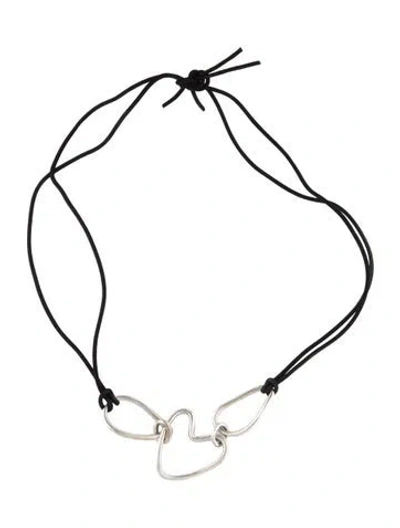 Pre-owned Agmes Suede Heart Pendant Necklace, 24" In Black