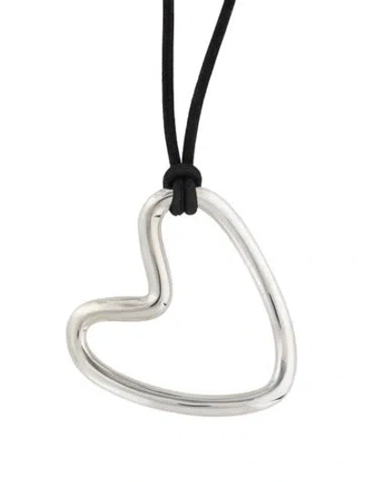Pre-owned Agmes Suede Heart Pendant Necklace, 26.5" In Black