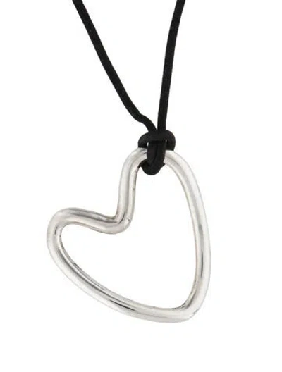 Pre-owned Agmes Suede Heart Pendant Necklace, 28" In Black