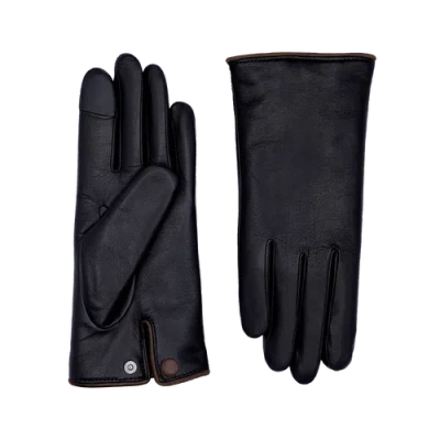 Agnelle Agatha Leather Gloves With Wrist Snap In Black