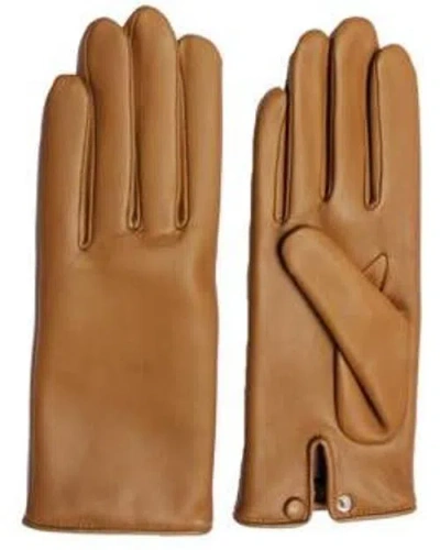 Agnelle Agatha Leather Gloves With Wrist Snap In Brown
