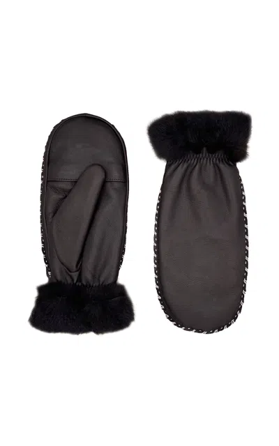 Agnelle Alix Shearling Mittens In Black