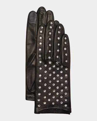 Agnelle Bejeweled Leather Gloves In Tnoir