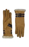 Agnelle Bombera Double Face Lambskin Gloves With Contrast Buckles In Brown