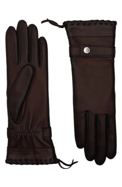 Agnelle Cashmere Lined Lambskin Leather Gloves In Brown