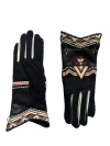 Agnelle Catoria Leather Gloves With Beaded Southwest Motif In Black