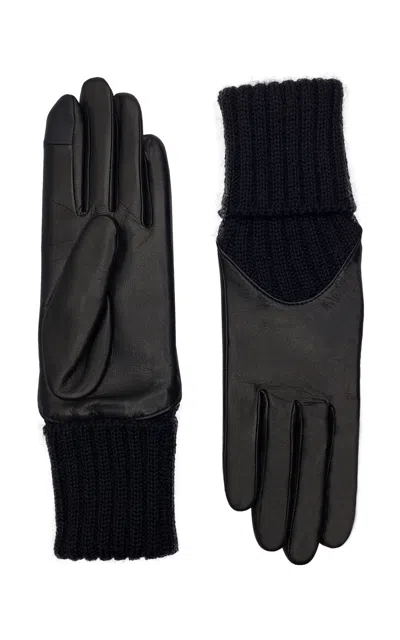 Agnelle Mixed Media Leather Gloves In Black