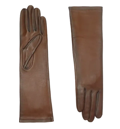Agnelle Celia Mid-length Lambskin Glove With A Silk Lining In Brown