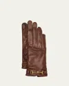 Agnelle Classic Buckled Leather & Cashmere Gloves In Brown