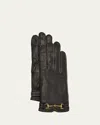 Agnelle Classic Buckled Leather & Cashmere Gloves In Noir