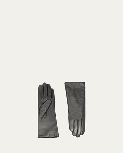 Agnelle Classic Lambskin Leather Gloves In Black