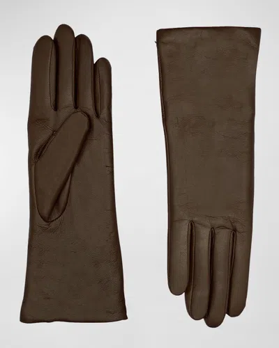 Agnelle Classic Lambskin Leather Gloves In Brown