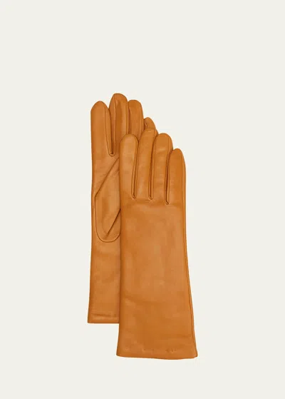Agnelle Classic Lambskin Leather Gloves In Caramel