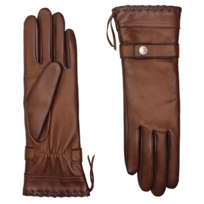 Agnelle Dallas Cashmere Lined Lambskin Glove With Corset Lacing In Brown