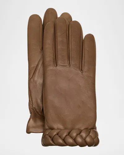 Agnelle Edith Braided Leather Gloves In Taupe