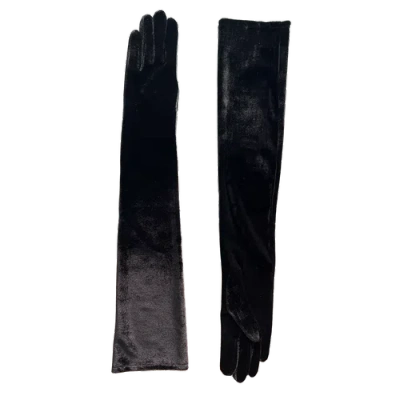 Agnelle Glamour Velvet Gloves Arm Length In Black