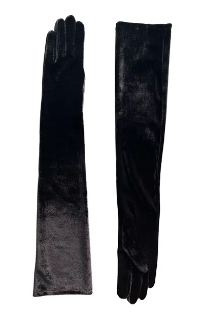 Agnelle Glamour Velvet Gloves In Black