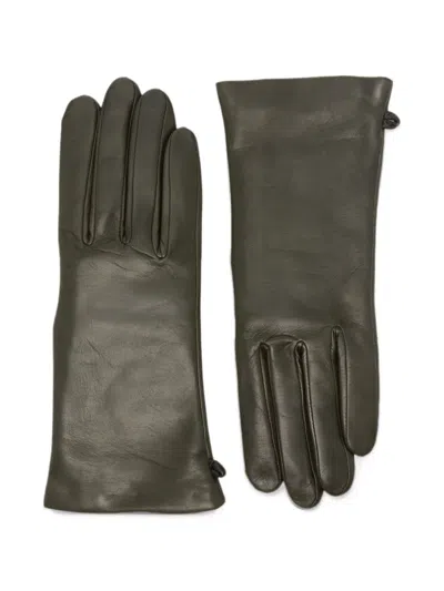 Agnelle Inès Leather Gloves In Green