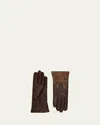 Agnelle Lambskin Patterned Gloves In Wihisky Toscana
