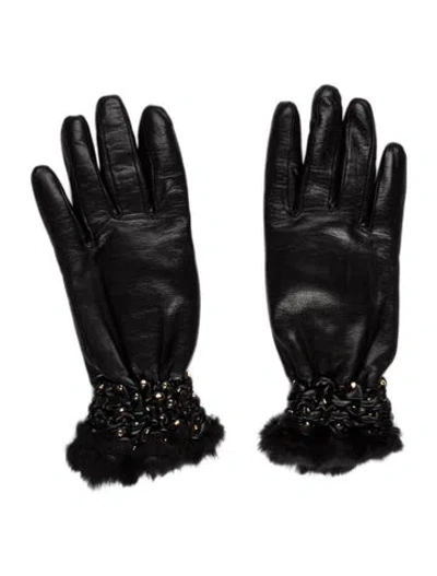 Pre-owned Agnelle Leather Studded Gloves In Black