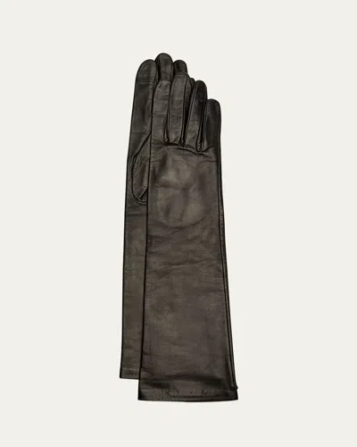 Agnelle Long Leather Gloves In Green