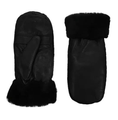Agnelle Marie-alix Rabbit Fur Lined Lambskin  Mitten In Black