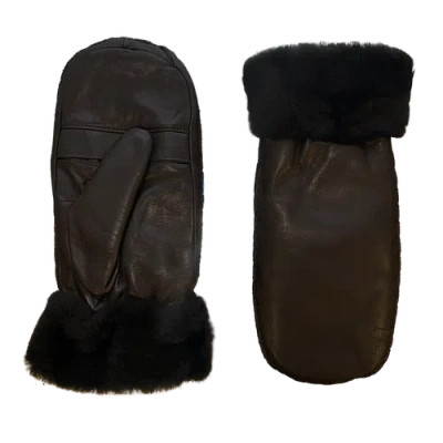 Agnelle Marie-alix Rabbit Fur Lined Lambskin  Mitten In Brown