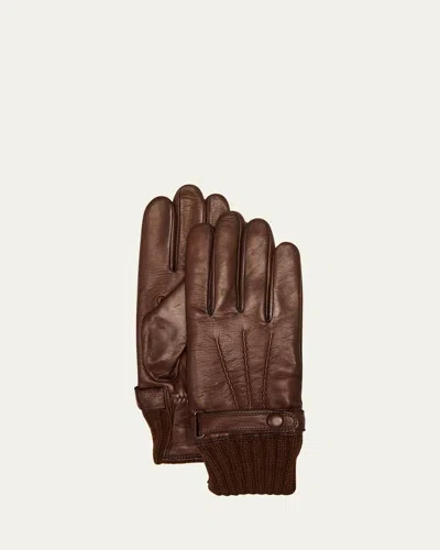 Agnelle Men's Darius Cashmere-lined Leather Gloves In Brown